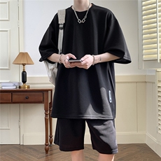 2026夏装休闲运动套装贴标休闲短裤潮男五分裤TZ707/P65黑色，男装休闲套装，电商A094