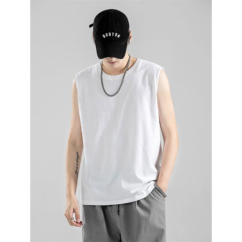 网图2026夏季纯棉230g港风休闲无袖T恤男DT6298特P14建议零售价38，男装T恤，电商A001-1