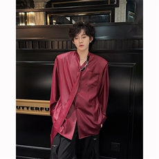 现货！25夏轻奢华男士设计感飘带亮光丝滑衬衫CS124-P88，男装T恤，电商B288