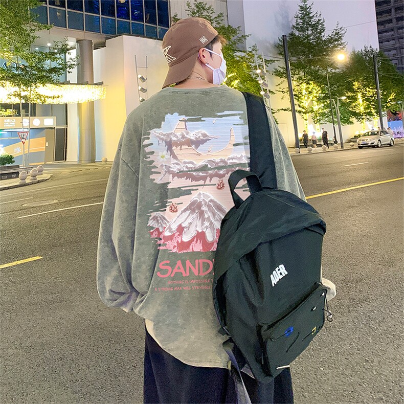 直播品质重磅纯棉美式蜡染水洗做旧潮牌宽松长袖t恤CT303特P38,男装T恤,电商A486