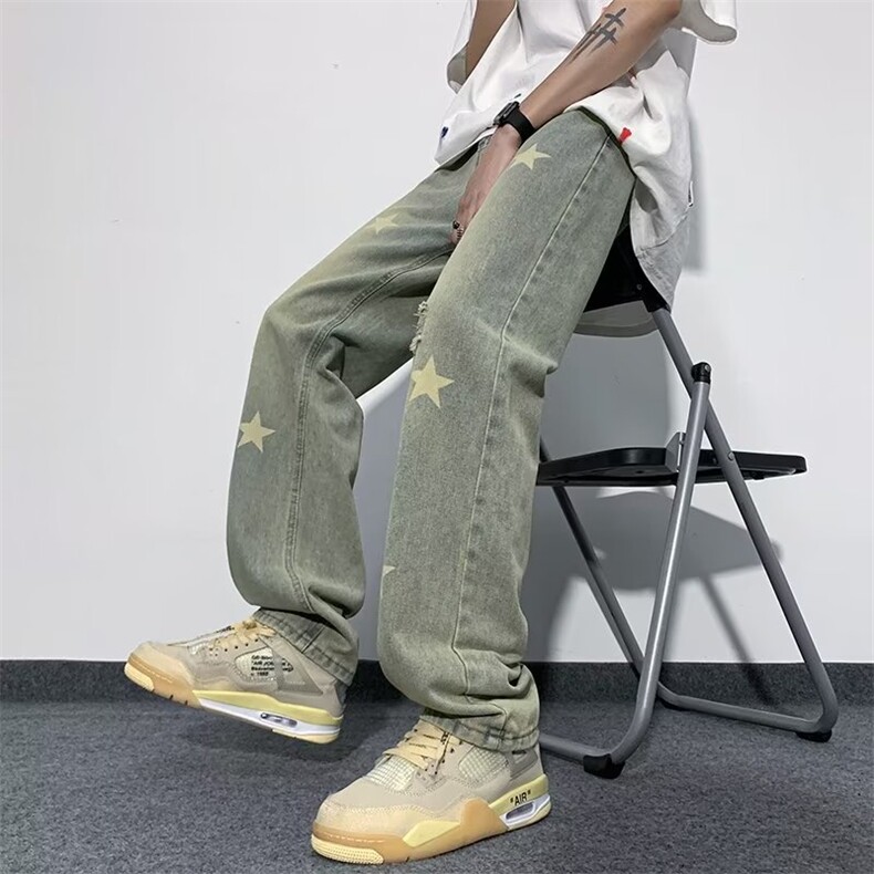 美式vibe裤子高街水洗牛仔裤男设计感小众拉链裤N1465P42,男装牛仔裤,星座1116-2