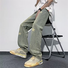 美式vibe裤子高街水洗牛仔裤男设计感小众拉链裤N1465P42，男装牛仔裤，星座1116-2
