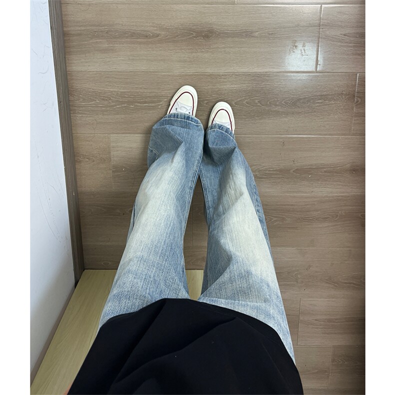 美式复古水洗弯刀牛仔裤男款高级感痞帅直筒裤子cleanfit微喇长裤,男装牛仔裤,星座610A