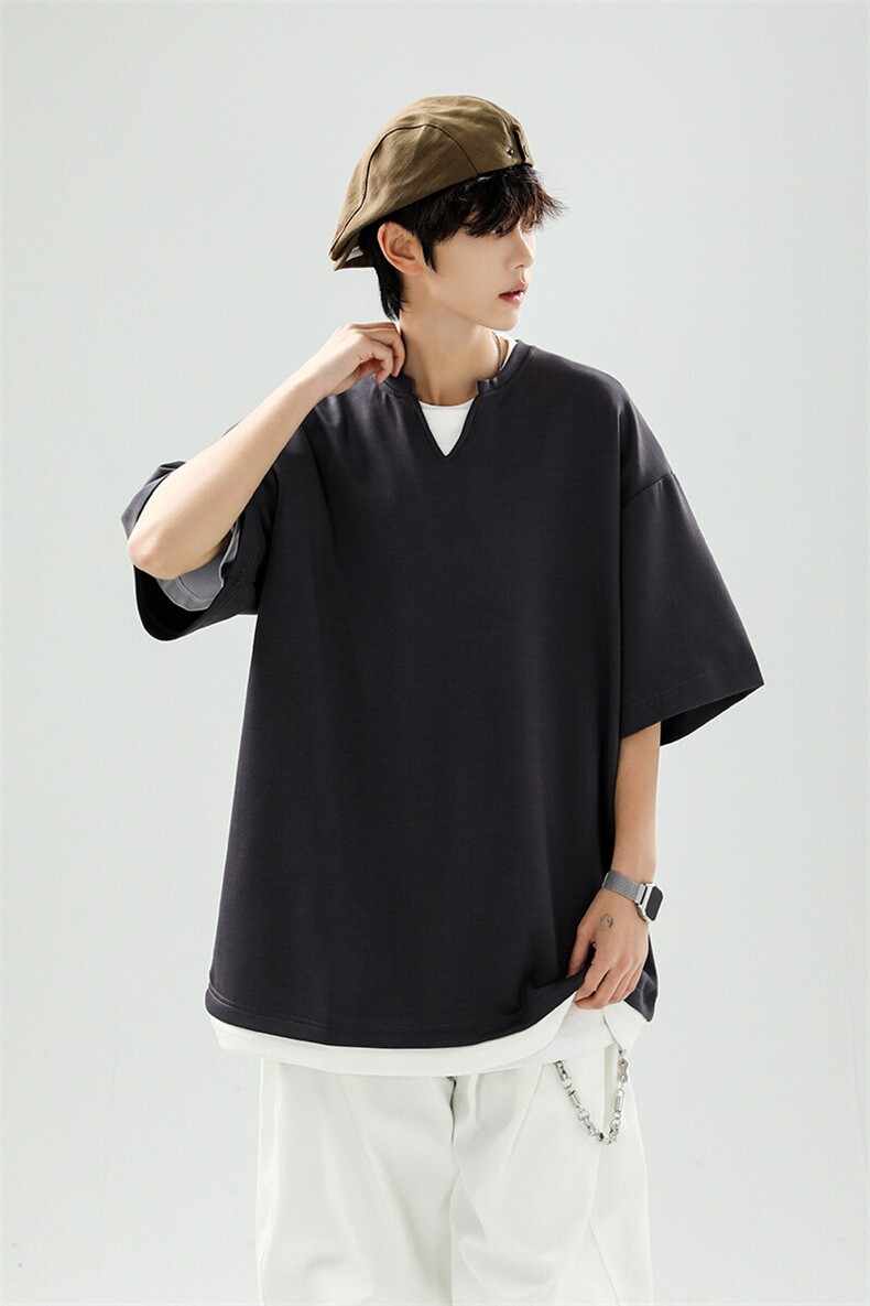 8XL-M特大码短袖男假两件五分袖高品质空气层宽松上衣DX321P35,男装T恤,电商D206-1