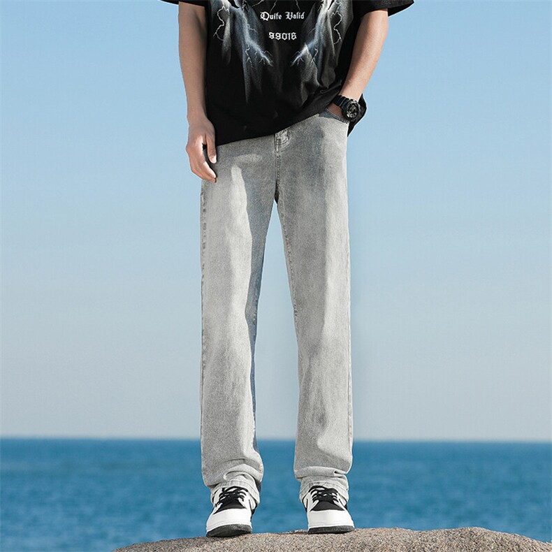 美式vibe高街裤子男款cleanfit水洗黄泥牛仔裤直筒裤男生YZ87-P50,男装牛仔裤,星座509
