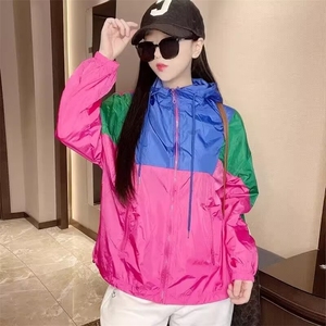 欧货新款防晒衣女2025春夏季拼接撞色宽松百搭连帽长袖薄款防晒服图片