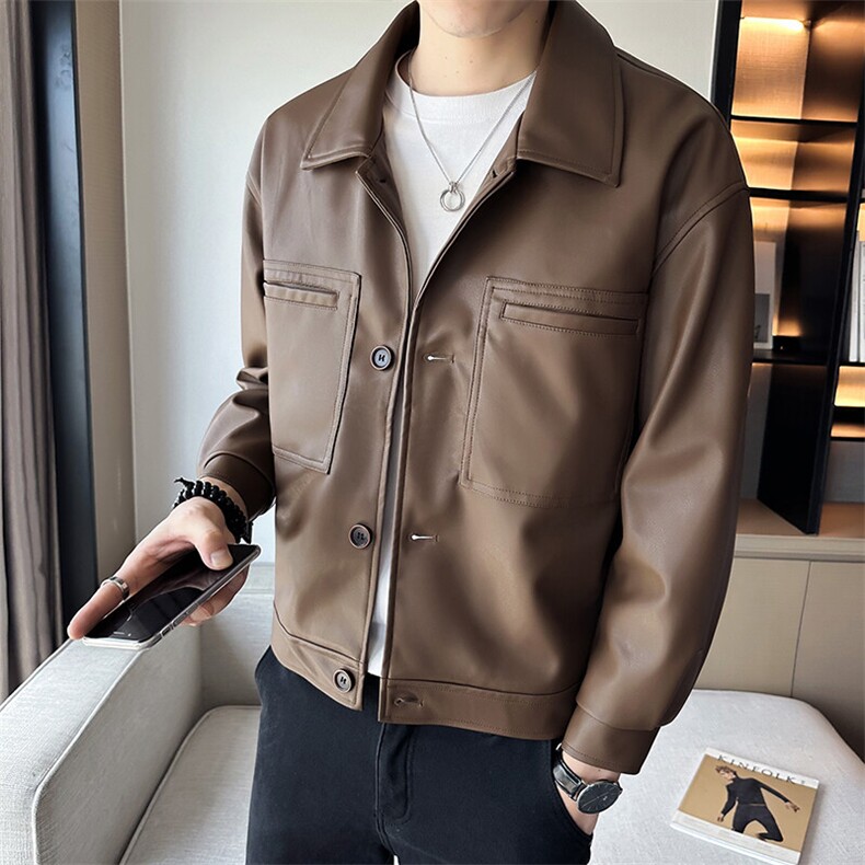 2025春季店主风免洗pu皮皮衣工装休闲夹克机车外套男PY110-P110,男装皮衣,电商A413
