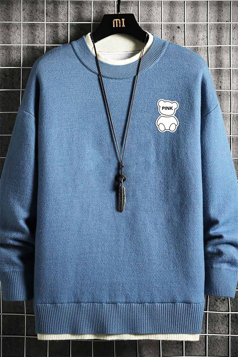 控78假两件毛衣男大码加绒针织衫男毛线衣M80292-P55加绒P70,男装针织衫/毛衣,电商A040A
