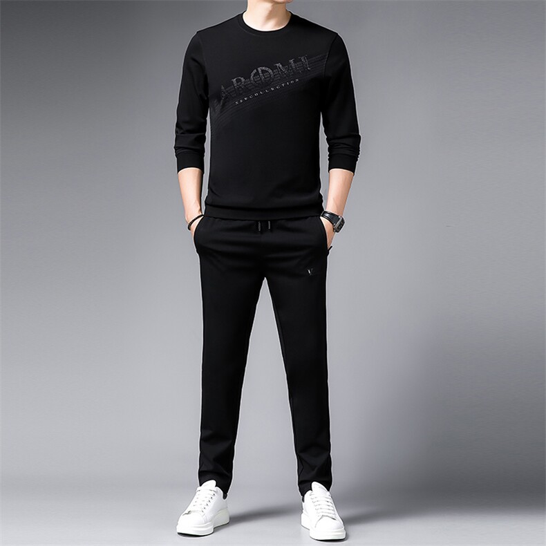 2023春季新款商务休闲套装男士宽松纯色长袖中青年男装运动两件套，男装休闲套装，电商B212（原钱塘6029）