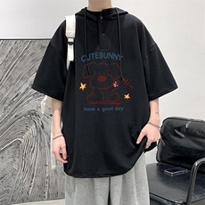 LD5434-P45连帽短袖t恤男大码胖子带帽五分袖中袖，男装T恤，电商A040