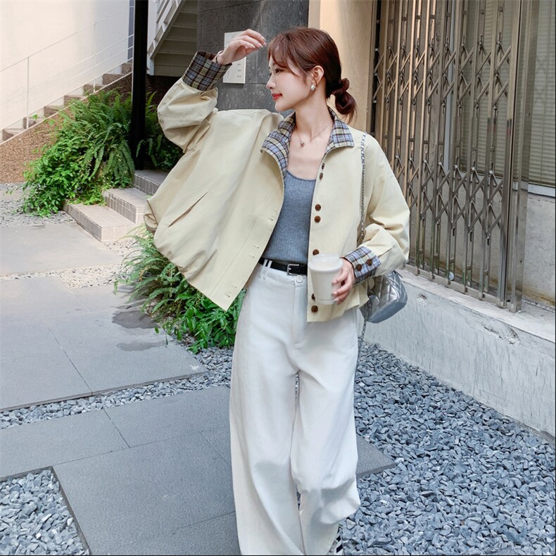 日常休闲风短款黄色夹克外套女春秋超火好看高级小众休闲减龄上衣,女装短外套,2C056