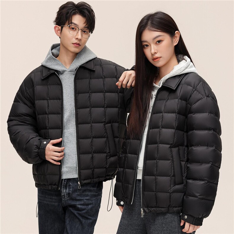 新标90%轻薄羽绒服复古棋盘格翻领男女情侣外套夹克DB186-P210,男装夹克,星座1210A