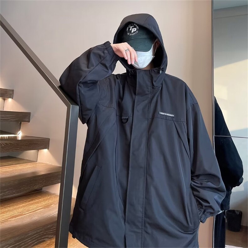 春秋季潮牌宽松工装夹克日系机能风连帽冲锋衣外套男W6281-P65,男装夹克,星座512-2