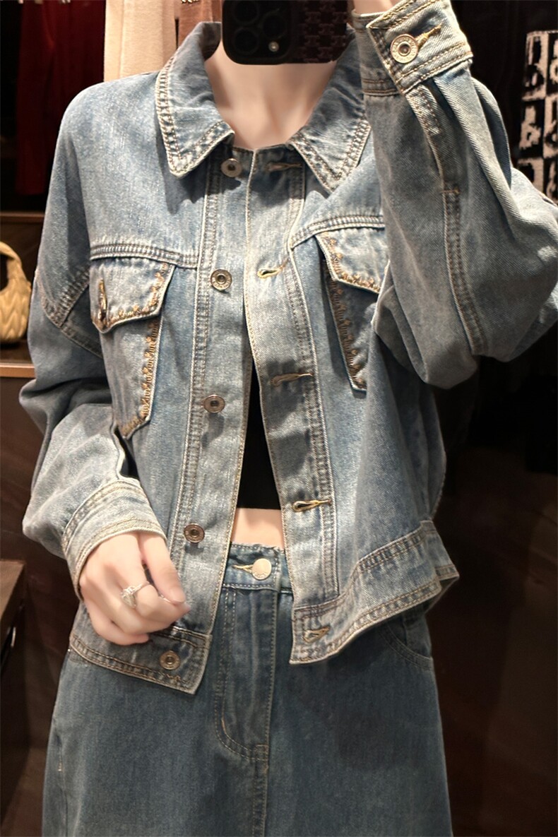 时尚百搭气质休闲牛仔外套女新款宽松显瘦长袖夹克上衣,女装牛仔外套,宛庄羊绒