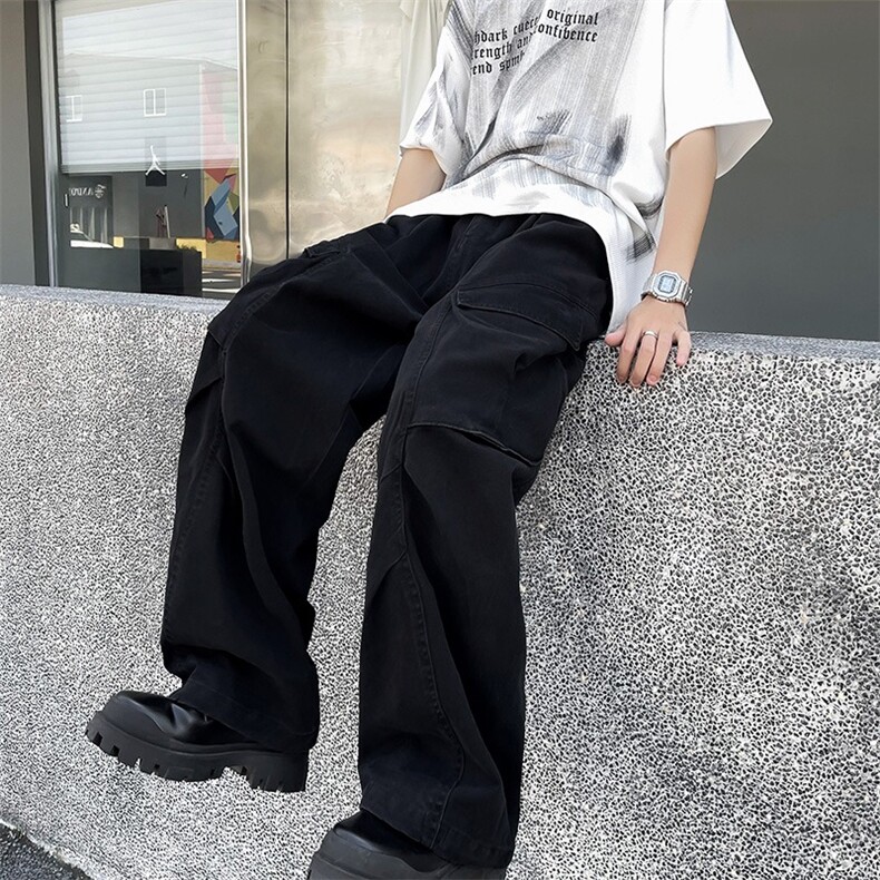 美式复古大口袋休闲工装裤男潮街头百搭宽松直筒阔腿裤B6166-P63,男装工装外套,星座1008