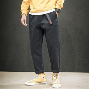 2021秋冬新款黑墙日系大码男腰带宽松绣花休闲裤长裤K563-P45图片