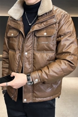 店主风PU皮羽绒服男白鸭绒保暖外套羊羔毛领上衣潮B317/6137/P175，男装羽绒服，电商B317