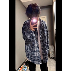 美式复古扎染格子衬衫开衫慵懒风外套长袖上衣513ACS2505P50，男装衬衫，星座513A