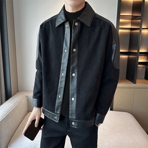 抖音轻熟小伙新款灯芯绒拼皮宽松夹克外套A236-JK-5061-P75图片