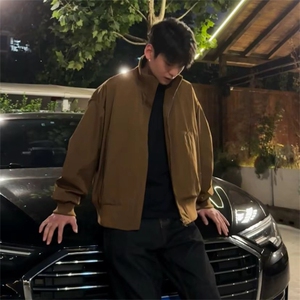 抖音得物 美式潮休闲夹克春季立领纯色复古工装加厚棉服外套MF01图片