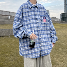 格子衬衫男韩版潮流高街帅气2024春夏季ins宽松百搭外套CY058-P41，男装衬衫，星座412