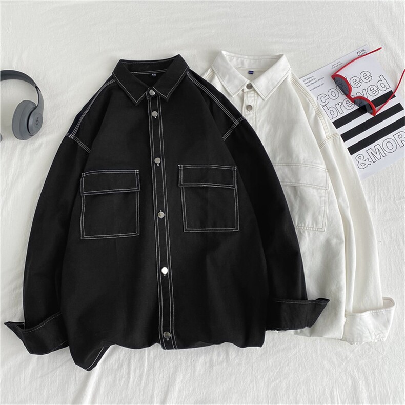 2021春秋季新款纯色工装休闲衬衫韩版宽松衬衣202-7-GC14，男装衬衫，星座1302