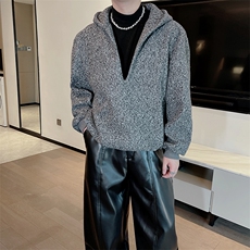 秋冬高克重小众假两件加绒加厚连帽针织衫宽松毛衣男WY002-P103，男装针织衫/毛衣，电商B267
