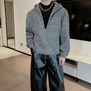 秋冬高克重小众假两件加绒加厚连帽针织衫宽松毛衣男WY002-P103