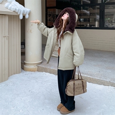 巨好看羊羔毛拼接派克羽绒服女2025冬新款设计感时尚羽绒绒外套，女装羽绒服，仟媚宠