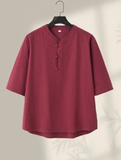 唐装男青年夏季七分短袖t恤复古风潮流男棉麻男装GF2505-P60，男装衬衫，星座1105-3