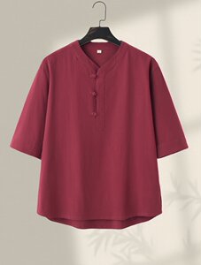 唐装男青年夏季七分短袖t恤复古风潮流男棉麻男装GF2505-P60图片