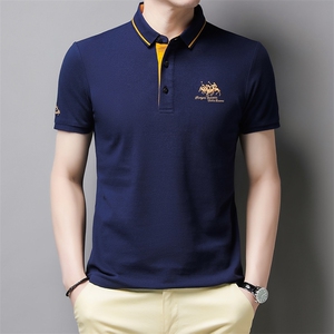短袖POLO衫男刺绣上衣服夏季中年男士商务休闲半袖T恤衫男装,蓝色吊带花裙子搭配什么上衣图片