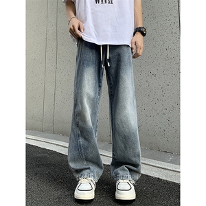 2024新款美式vibe潮流牛仔裤痞帅水洗做旧直筒垂感现货 K8110-P43图片