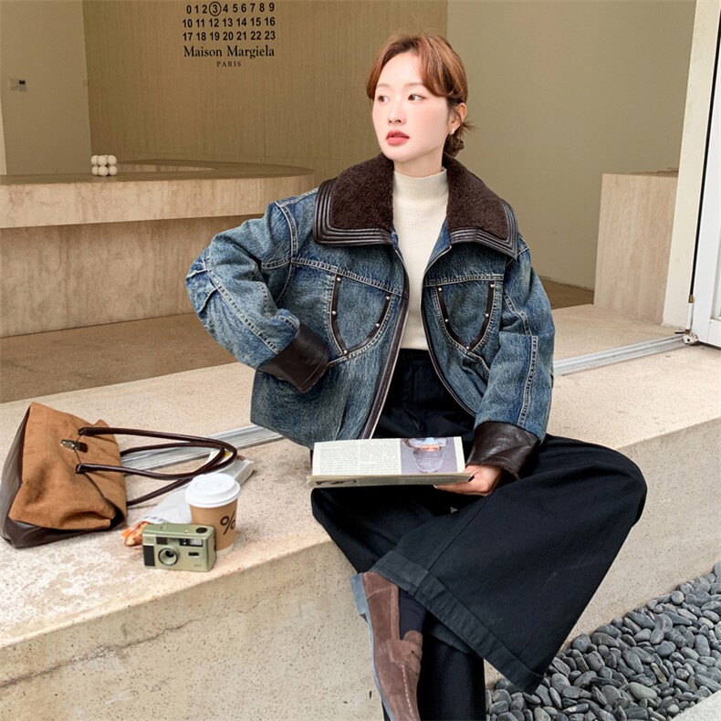 韩系撞色翻领牛仔羽绒服女2025冬季新款高级感气质保暖白鸭绒夹克,女装派克服,2C170