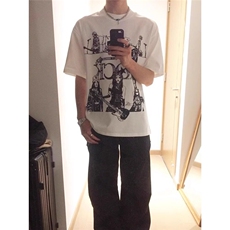 高品质纯棉短袖-宽松落肩款-白墨印花尺码:M-3X，男装T恤，星座506A