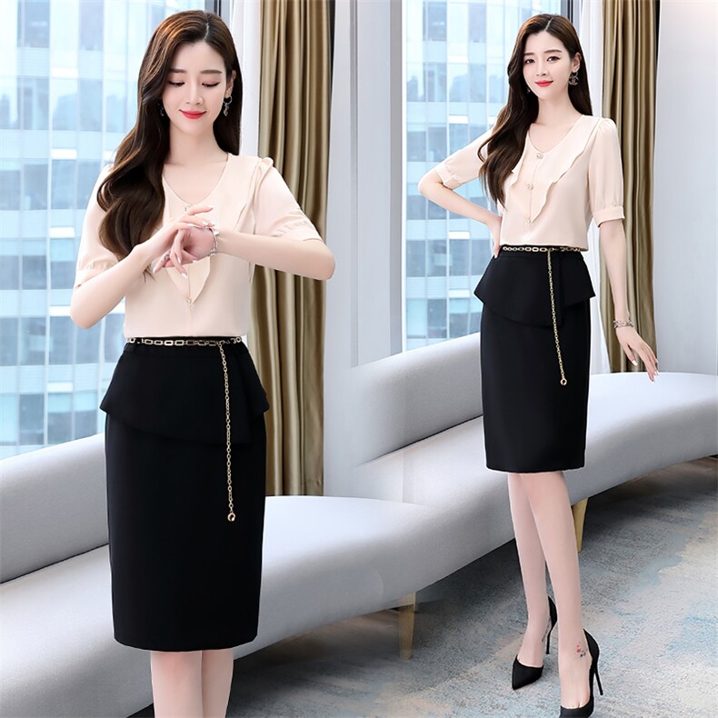 2022夏季新款简约优雅气质拼接时尚纯色两件套裙套装款，女装套装/套裙，火爆靓佳人