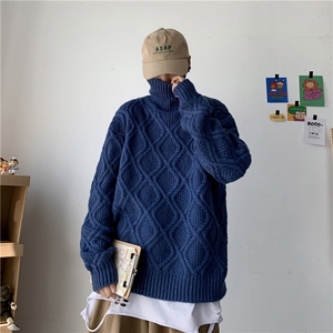秋冬韩版情侣高领毛衣宽松潮流男女麻花加厚针织衫T819-P88图片