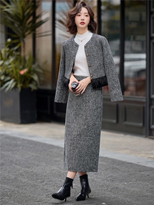 现货！重工烫钻小香风套装裙女2025秋冬新款轻奢外套半身裙两件套图片