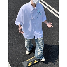 B225-C6615-P47-X59--新中式短袖风衬衫短袖-聚酯纤维，男装衬衫，电商B225