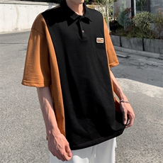C377-P32设计感撞色Polo翻领体恤夏季cityboy日系短袖t恤男现货，男装T恤，星座512-6
