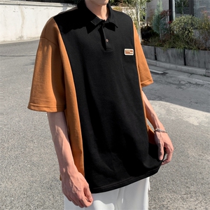 C377-P32 设计感撞色Polo翻领体恤夏季cityboy日系短袖t恤男现货图片
