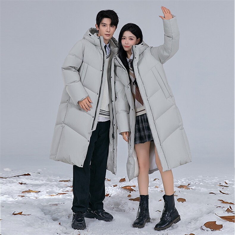 主推情侣装长款羽绒服男女青年学生加厚422克羽绒服外套大衣，男装羽绒服，钱塘723