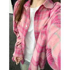 粉色格子衬衫女夏季薄款韩版宽松休闲防晒长袖衬衣外套C257，男装防晒衣，星座1116A（原606A-3）