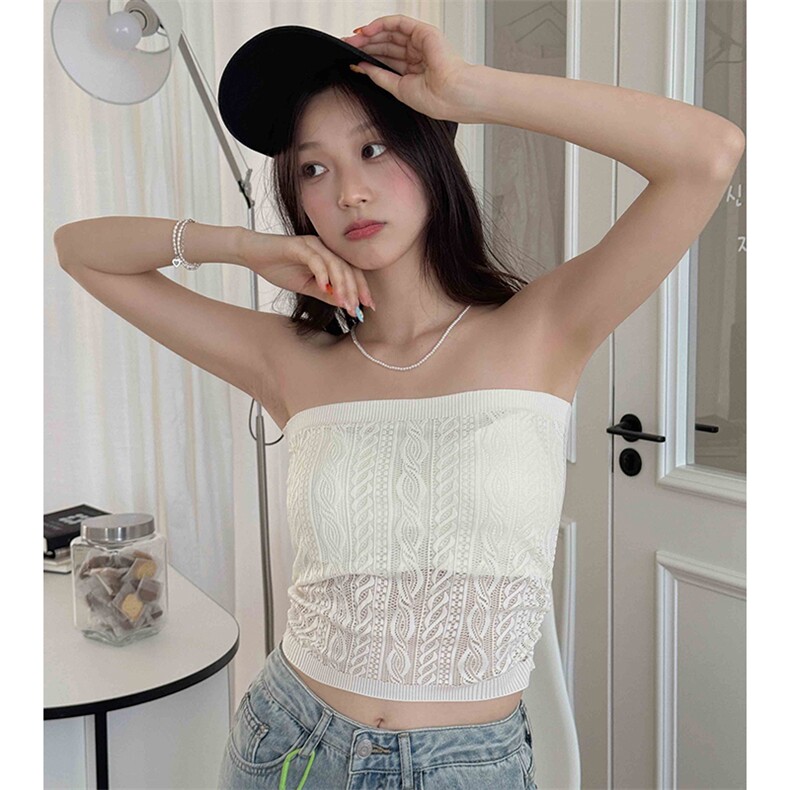 蕾丝无肩带抹胸内衣一体式背心露背抹胸可外穿无袖上衣，女装背心吊带，梦白服饰厂