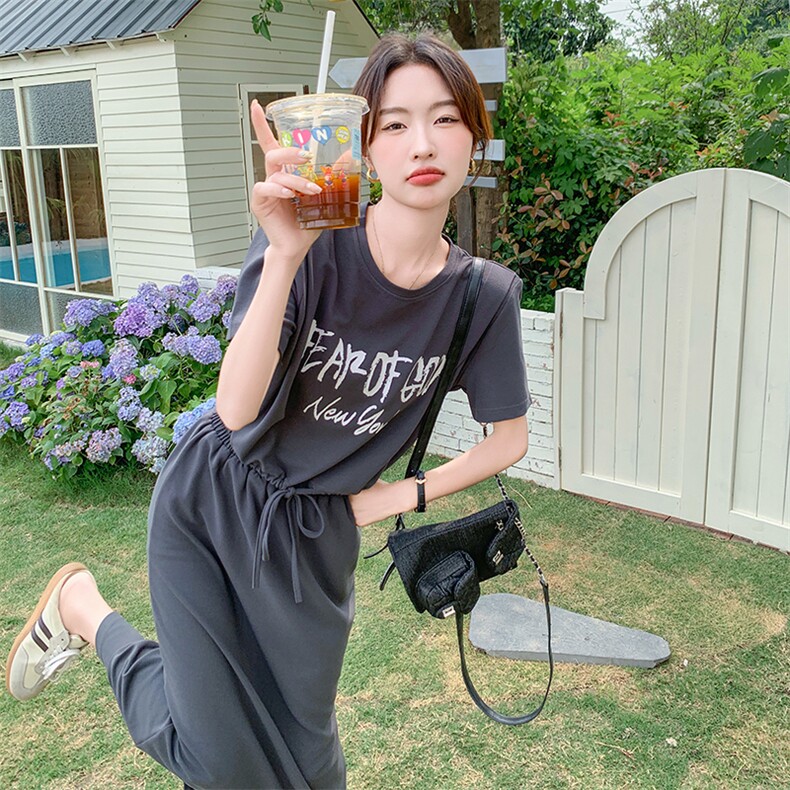 新款现货主推高级灰字母印花针织套装9850-P125-K178,女装套装/套裙,2C129