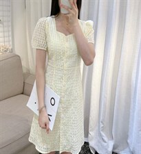 DINO BIENS【现货】 夏季新款 韩系方领格子连衣裙,女装连衣裙,迪诺比亚