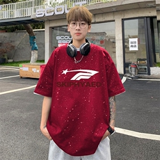 量大优供抖音视频支持得物配合二开美式满天星亮片短袖T恤MTX280，男装T恤，电商A486