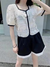 夏季新款小香风珍珠扣提花小衫，其它，L·H·X