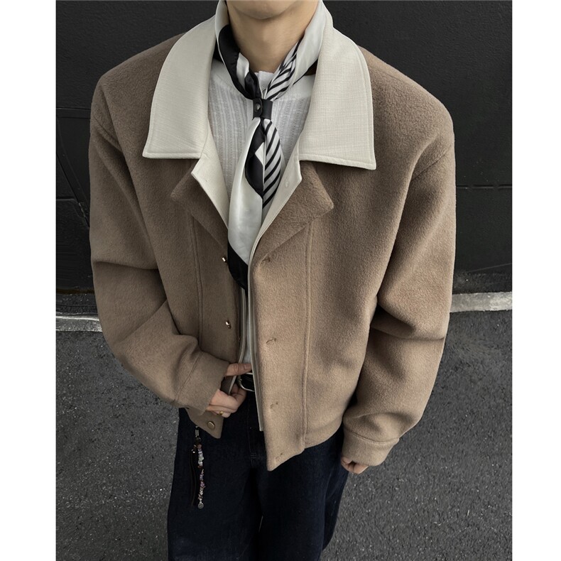 小金扣毛呢假两件外套欧贝绒设计感翻领上衣976P118，女装短外套，电商A458A