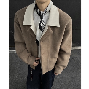 小金扣毛呢假两件外套 欧贝绒设计感翻领上衣976 P118,女装短外套,电商A458A